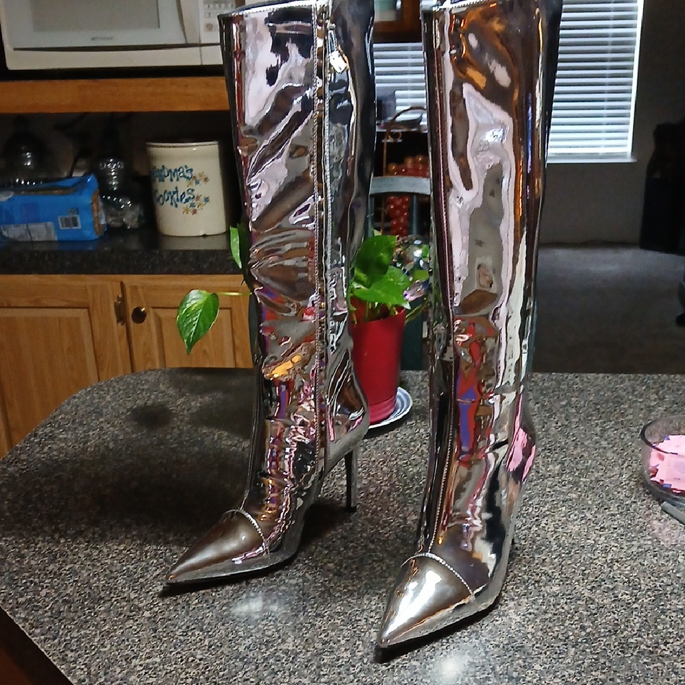 Silver High Heel Boots sz 7